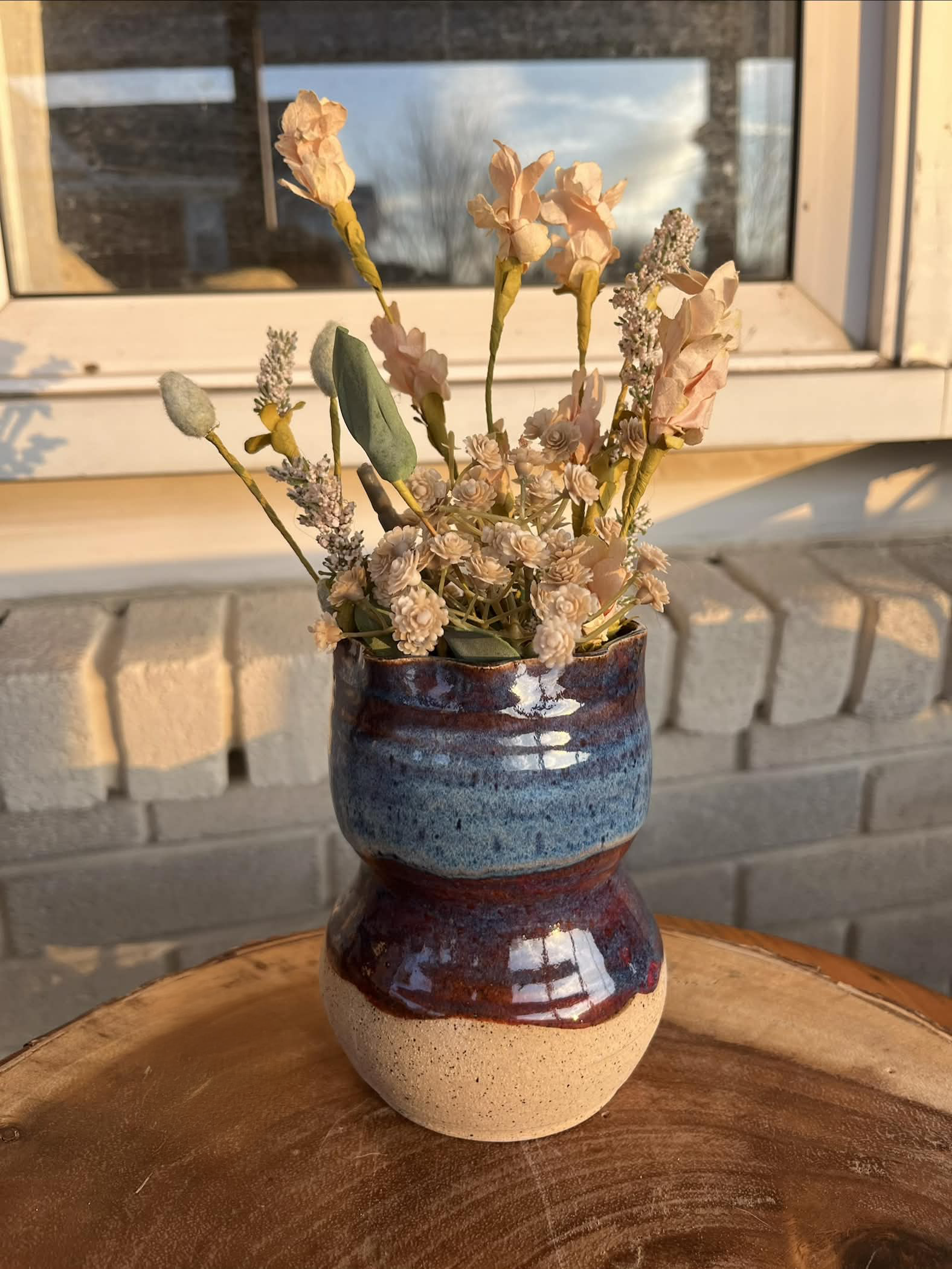 Deep rust brown and blue vase