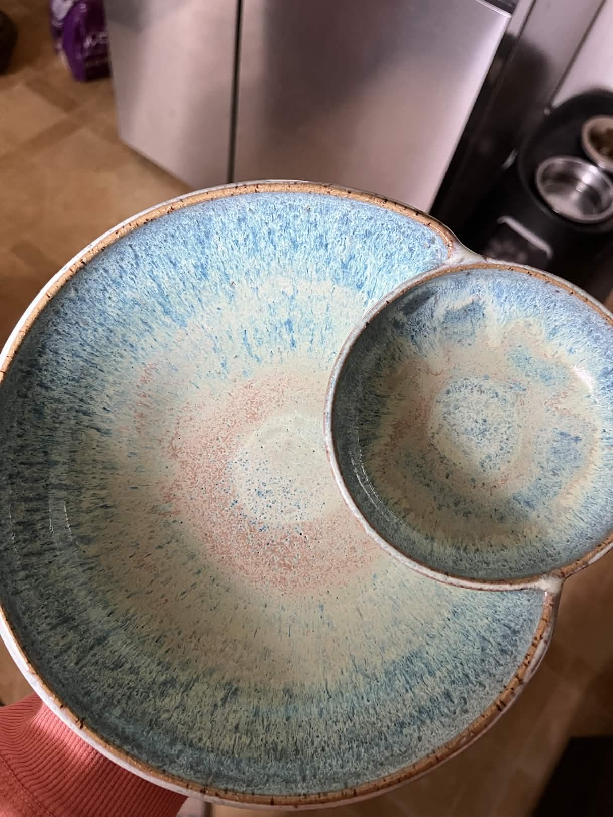 Blue and pink chip and dip bowl
